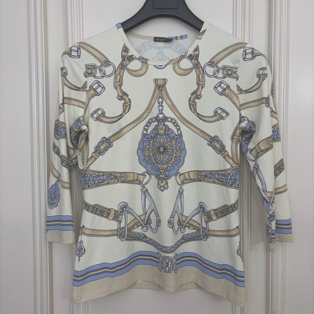 J. McLaughlin White Equestrian Horsebit Print Catalina cloth Top Women’s Medium